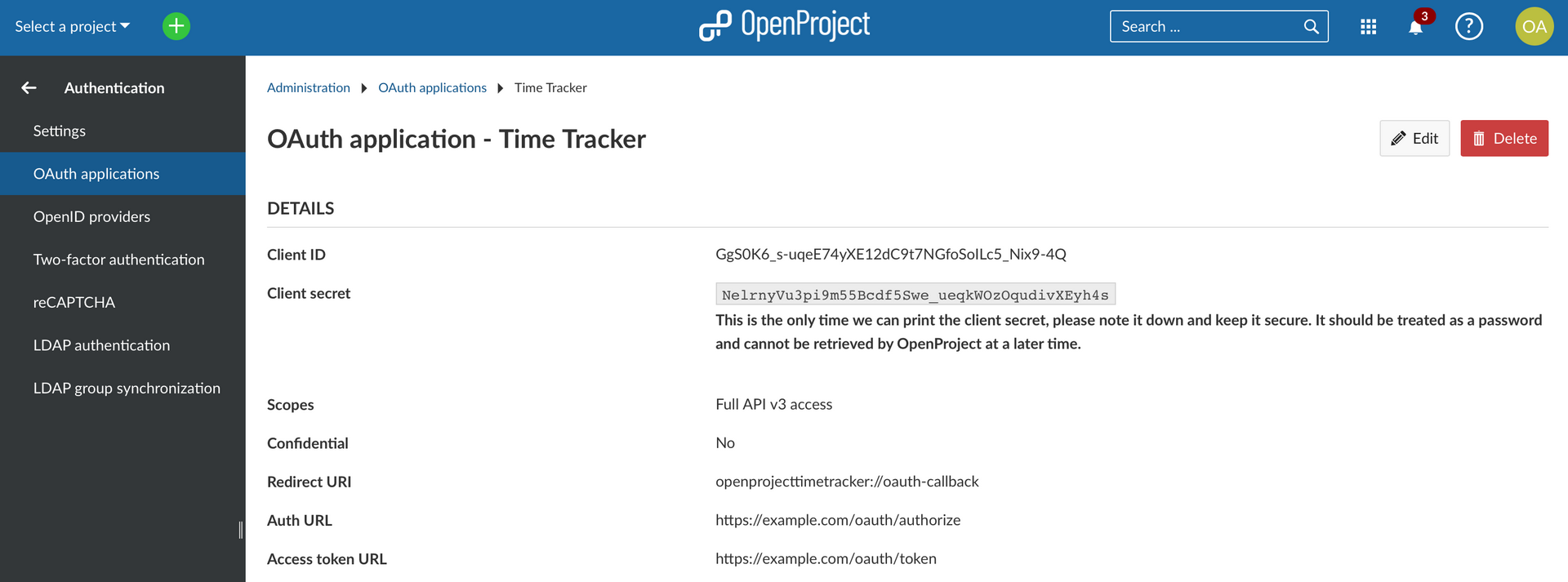 openproject time tracker configured