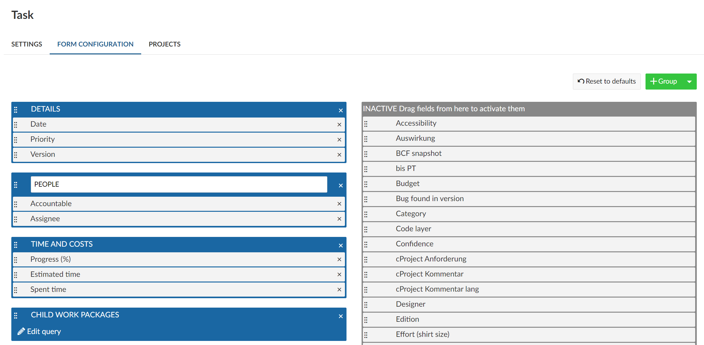 configure work package forms