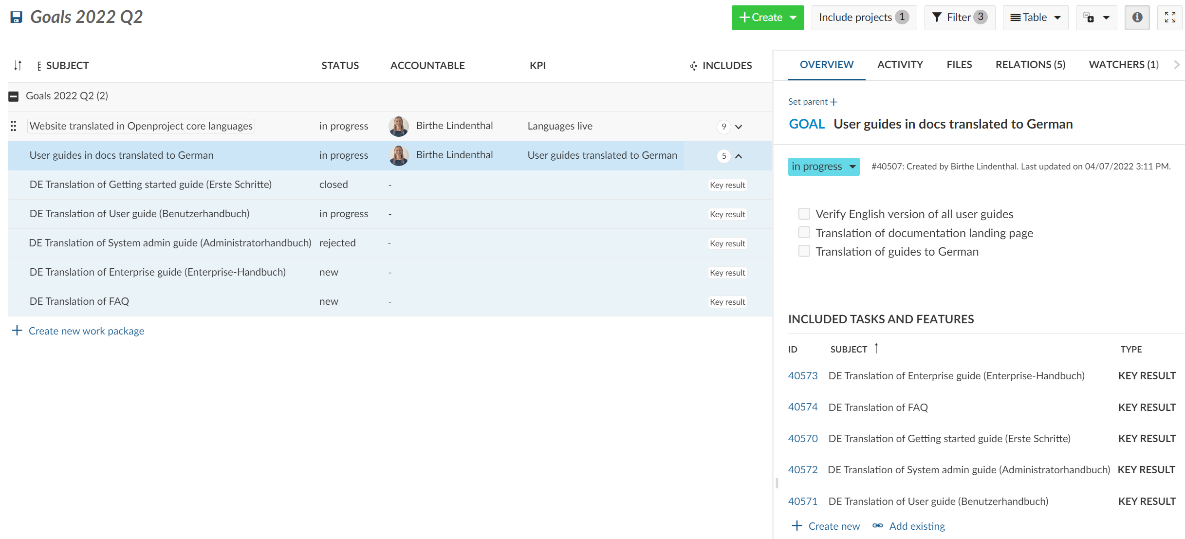 display relations in work package table