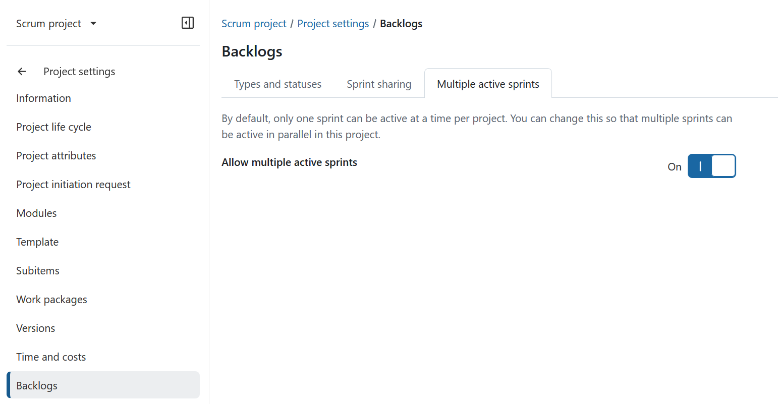 Einstellungen für den Projekt-Backlog in OpenProject