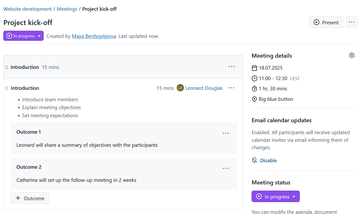 Fügen Sie mehrere Ergebnisse direkt zu Tagesordnungspunkten in Besprechungen hinzu