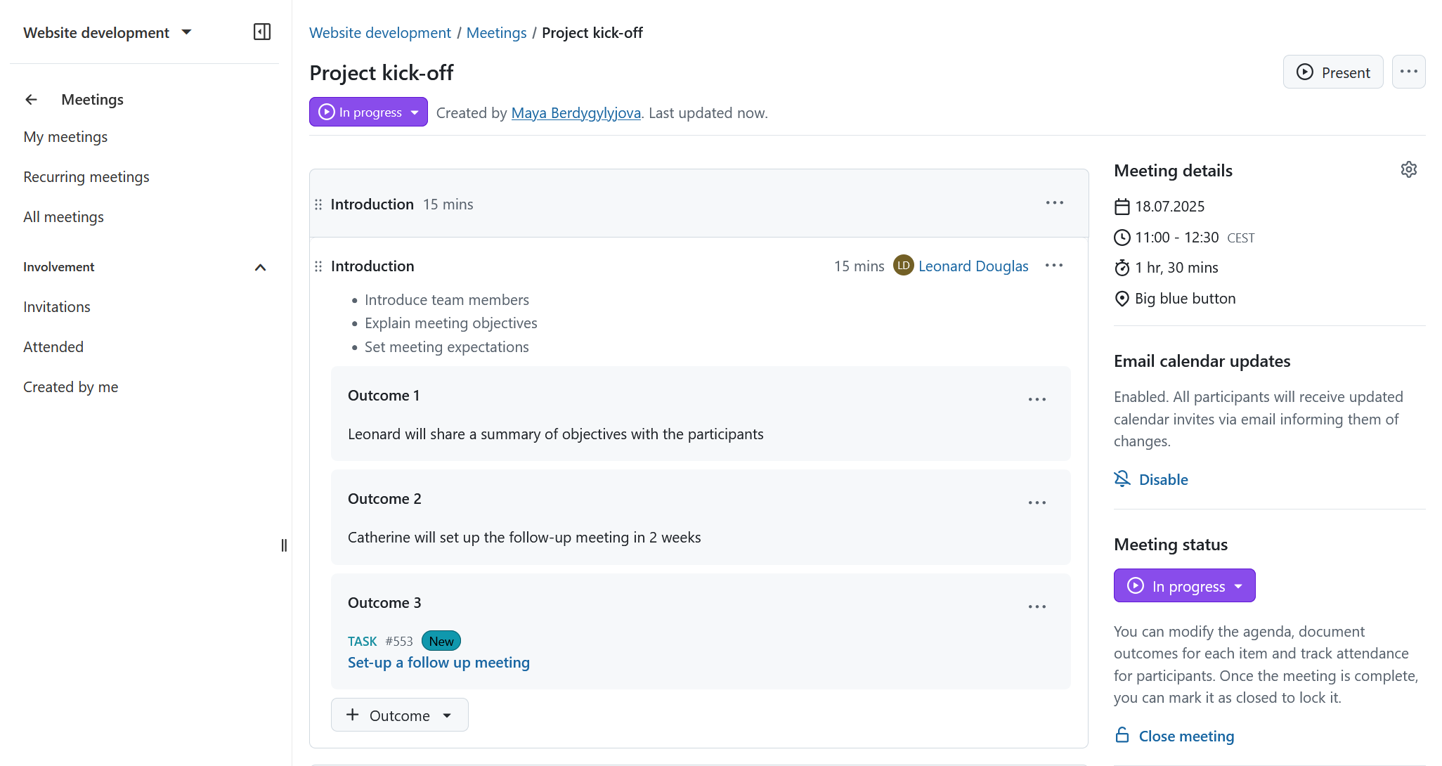 Fügen Sie mehrere Ergebnisse direkt zu Tagesordnungspunkten in Besprechungen hinzu
