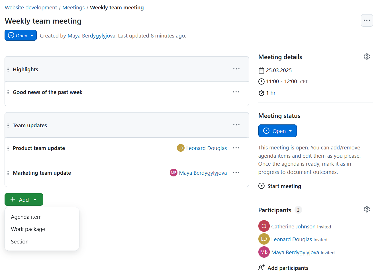 How to create structured meeting agendas in OpenProject