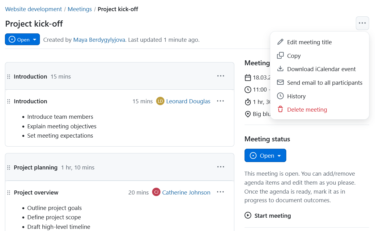 How to send email notifications to meeting participants in OpenProject