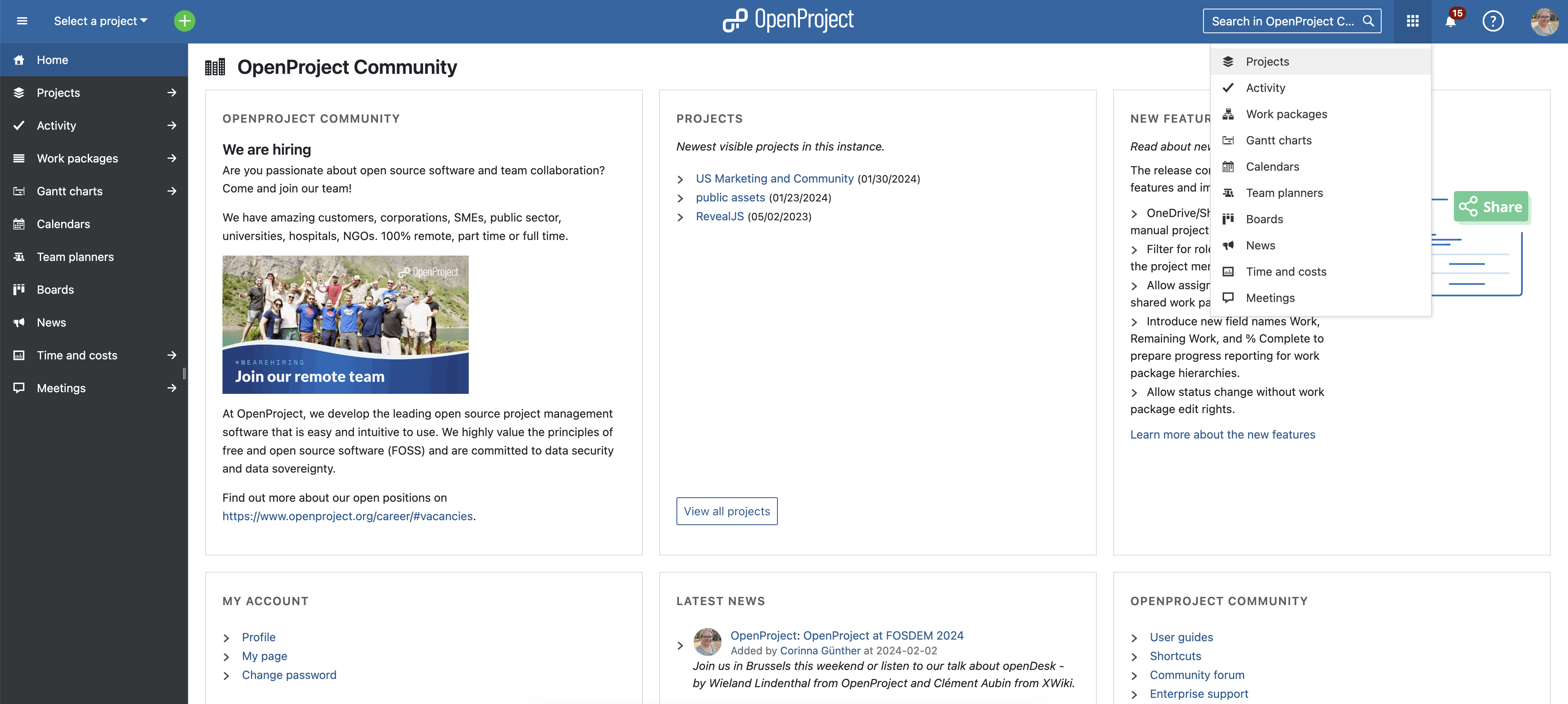 Global modules overview in OpenProject