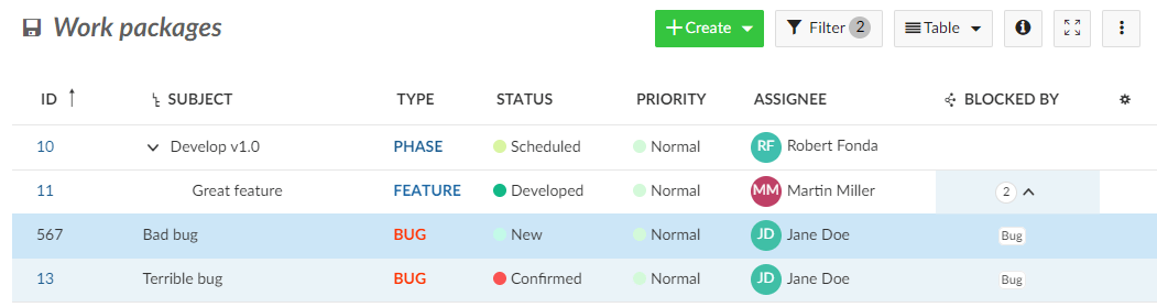 Display blocked-by relation for feature development