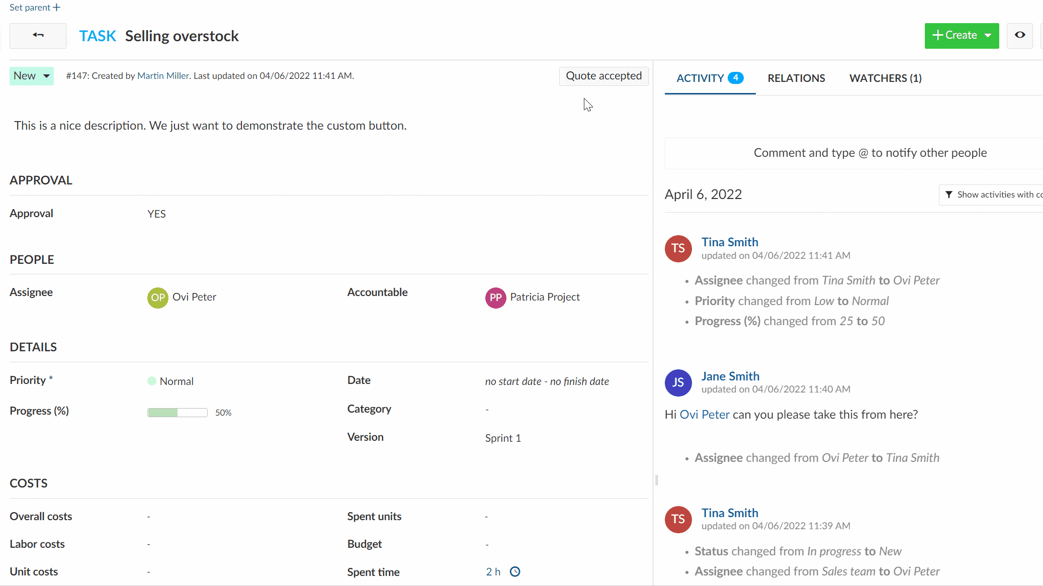 Botões de ação personalizados