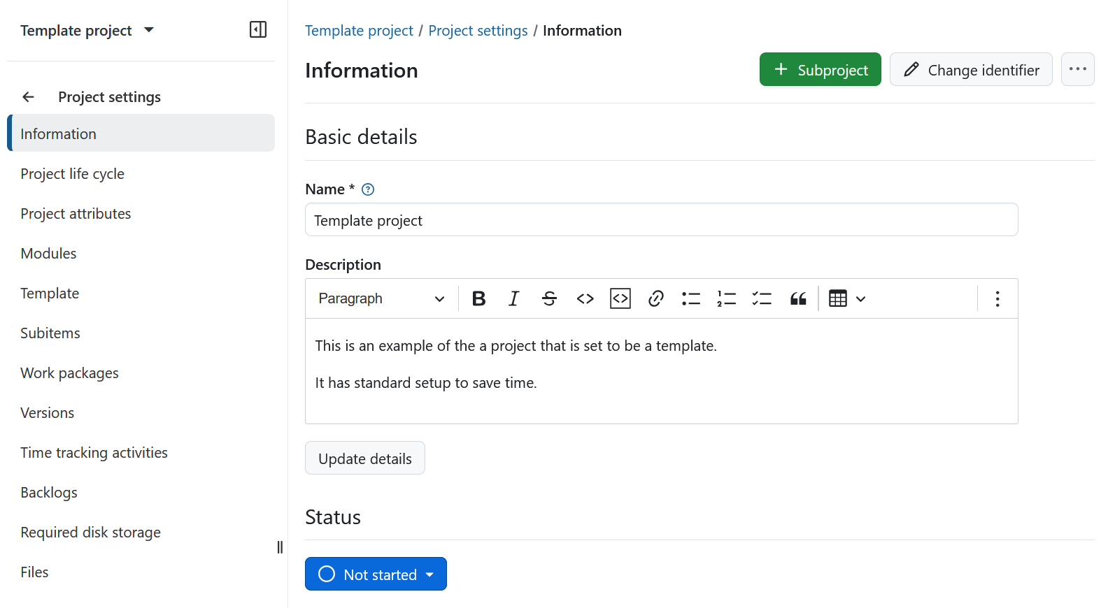 Um exemplo de modelo de projeto