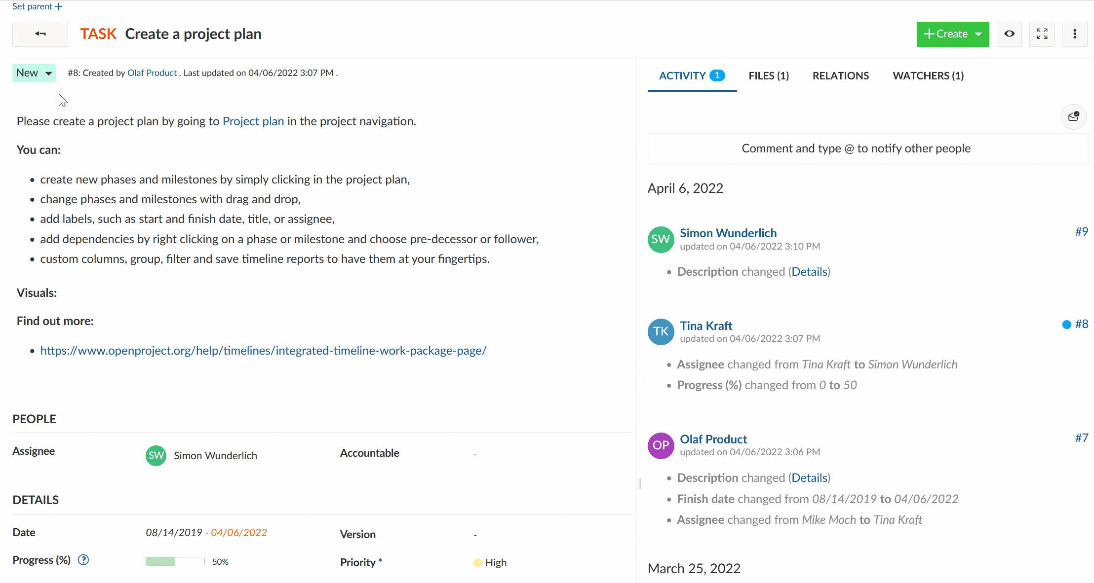 Uma imagem que mostra a alteração de estado num pacote de trabalho