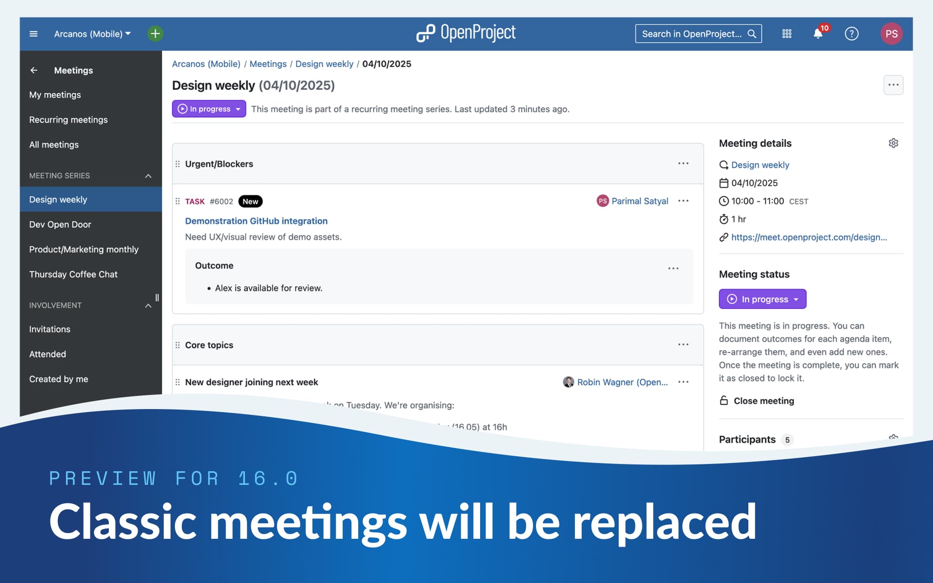 Classic meetings will be replaced: What changes with OpenProject 16.0
