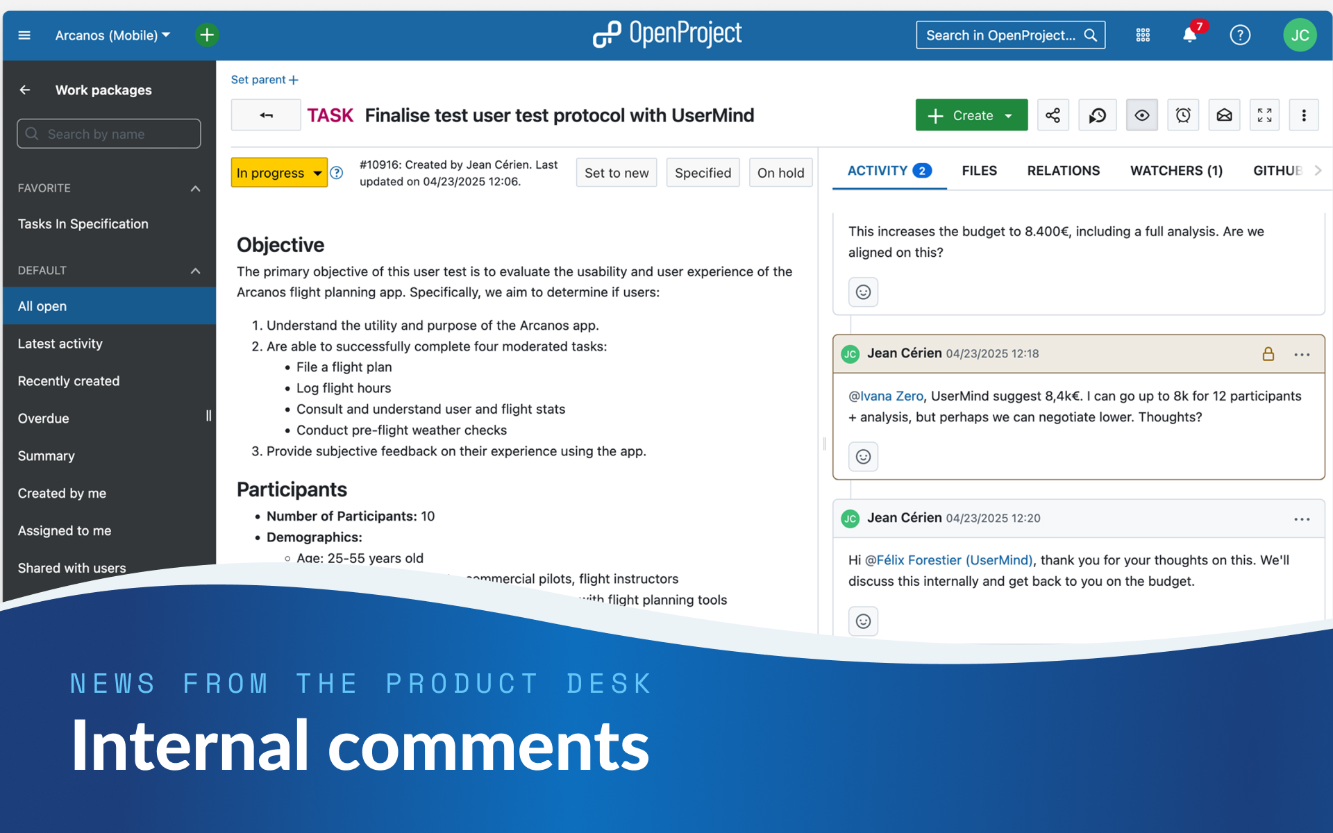 News from the Product Desk: Internal comments