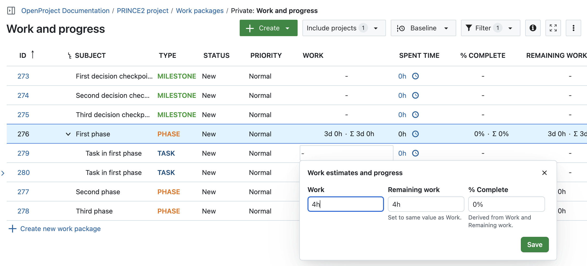 Siga o processo PRINCE2 com o OpenProject: Controle uma fase através da estimativa de trabalho