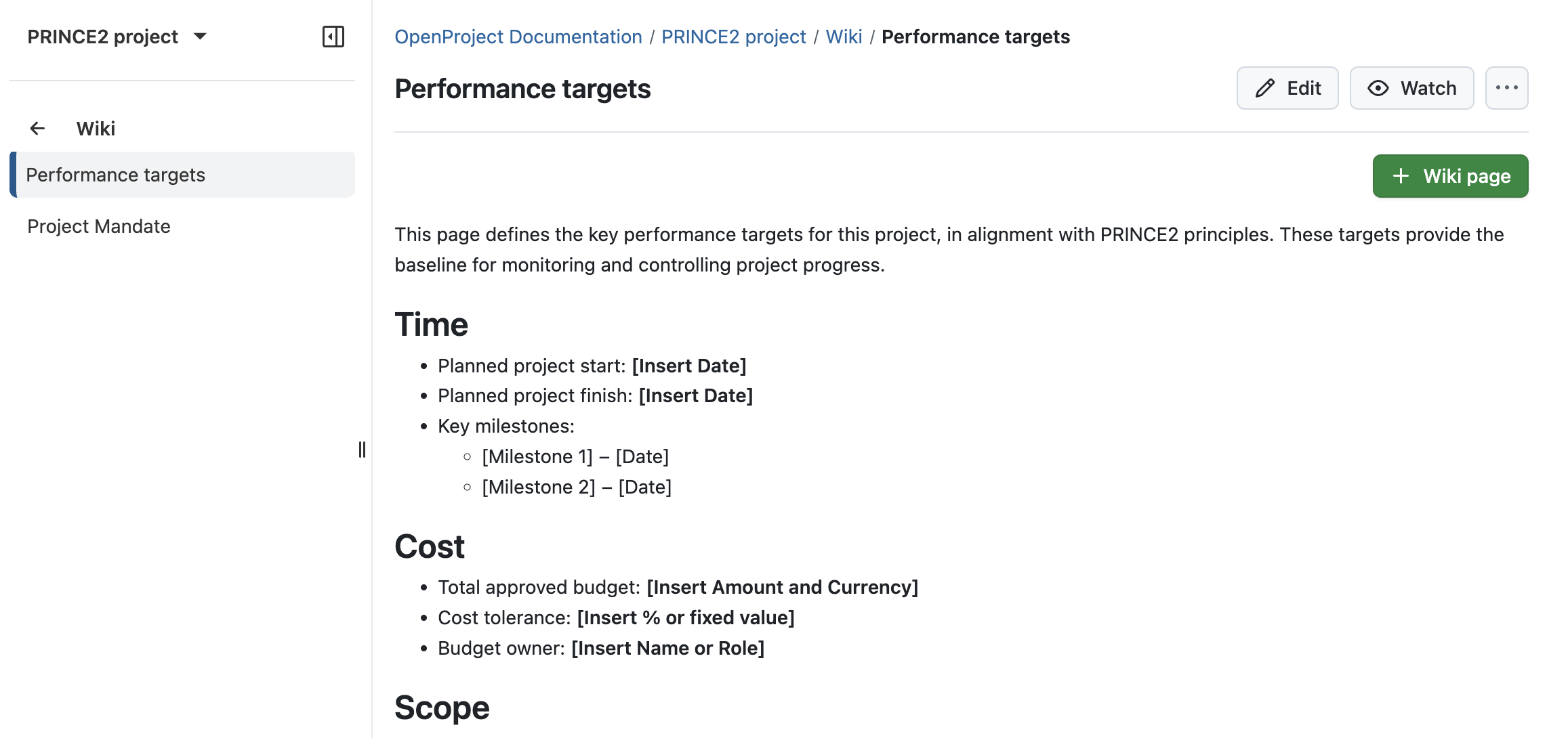 Siga o processo PRINCE2 com o OpenProject: Inicie um projeto definindo objectivos de desempenho