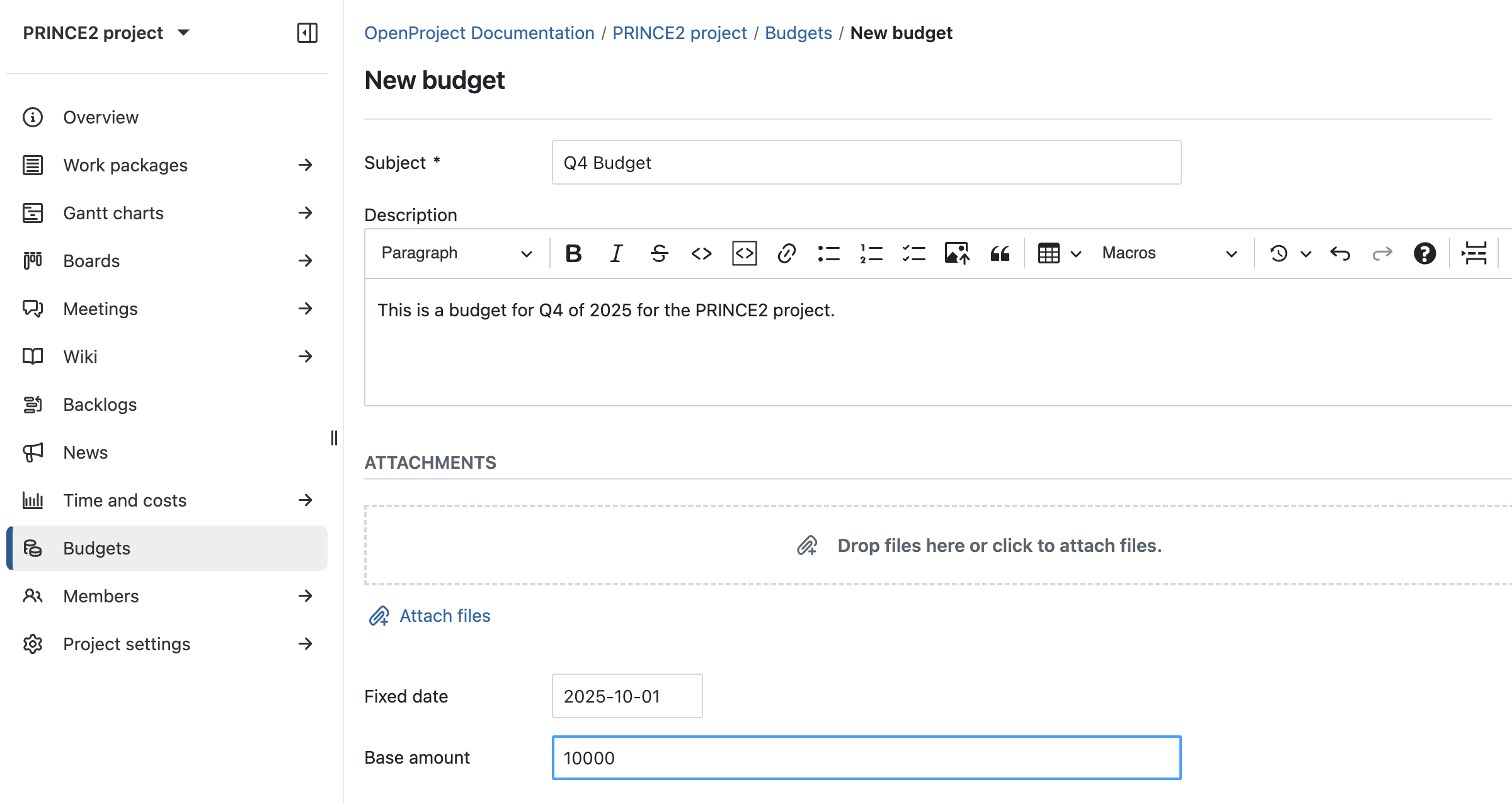 Siga el proceso PRINCE2 con OpenProject: Inicie un proyecto estableciendo presupuestos