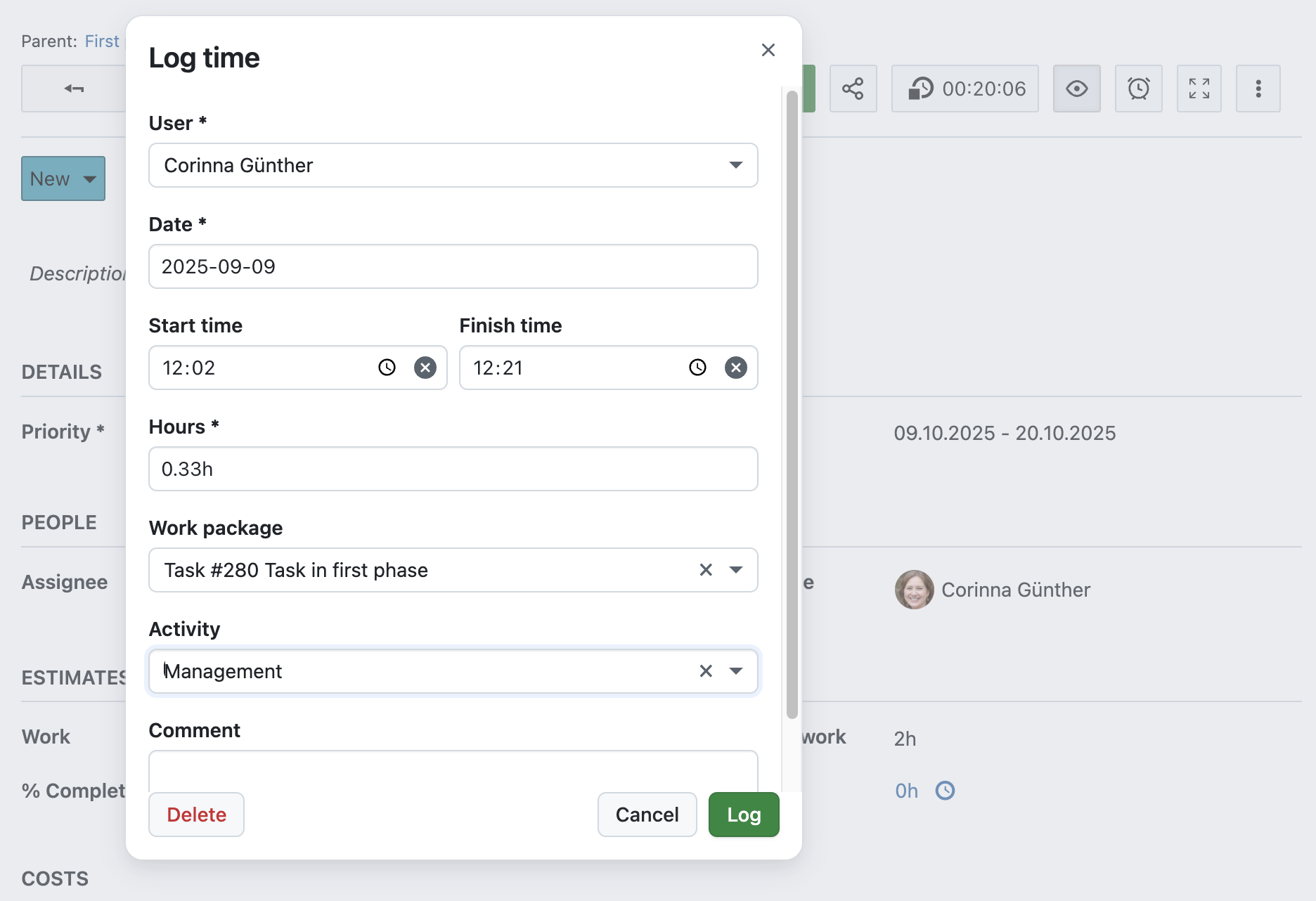 Siga el proceso PRINCE2 con OpenProject: Gestione la entrega del producto mediante el seguimiento del tiempo en un paquete de trabajo