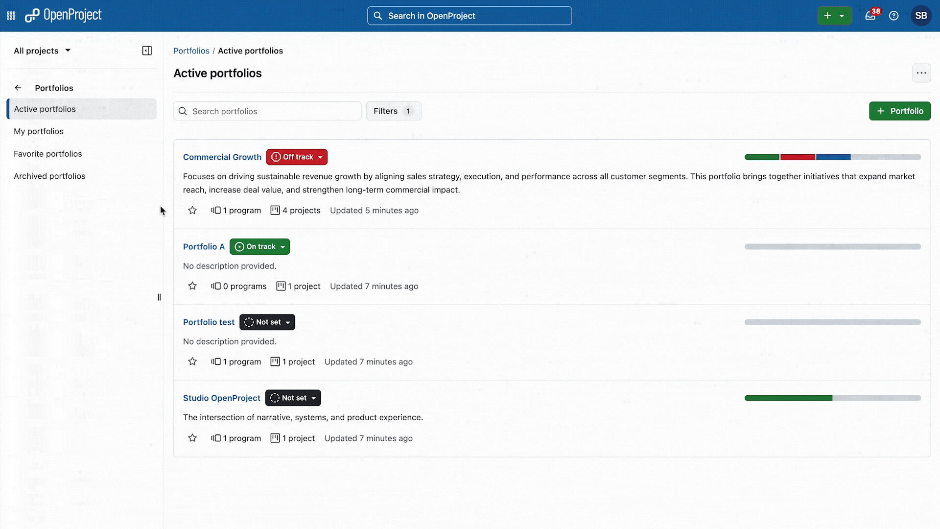 Gif que muestra cómo navegar desde una cartera a un programa y a un proyecto
