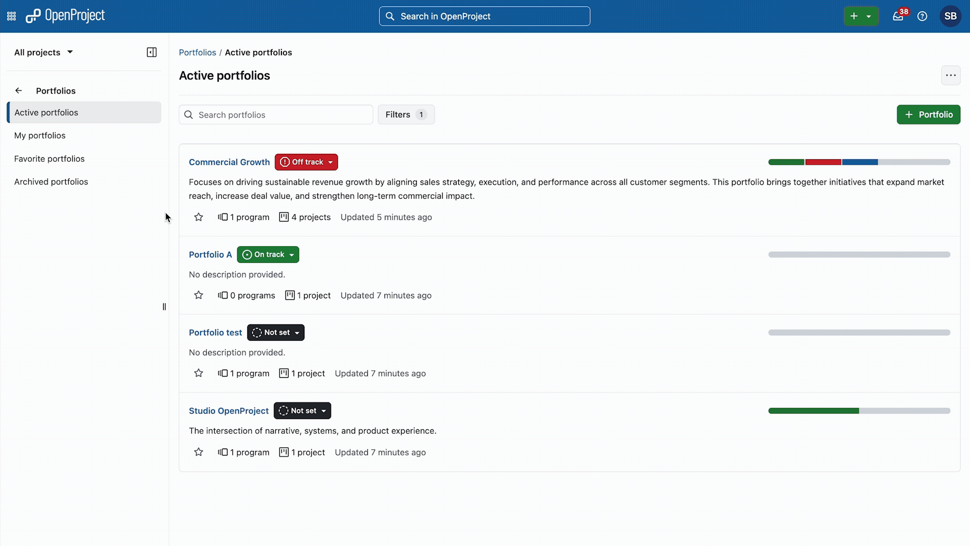 Gif, das zeigt, wie man von einem Portfolio zu einem Programm zu einem Projekt navigiert