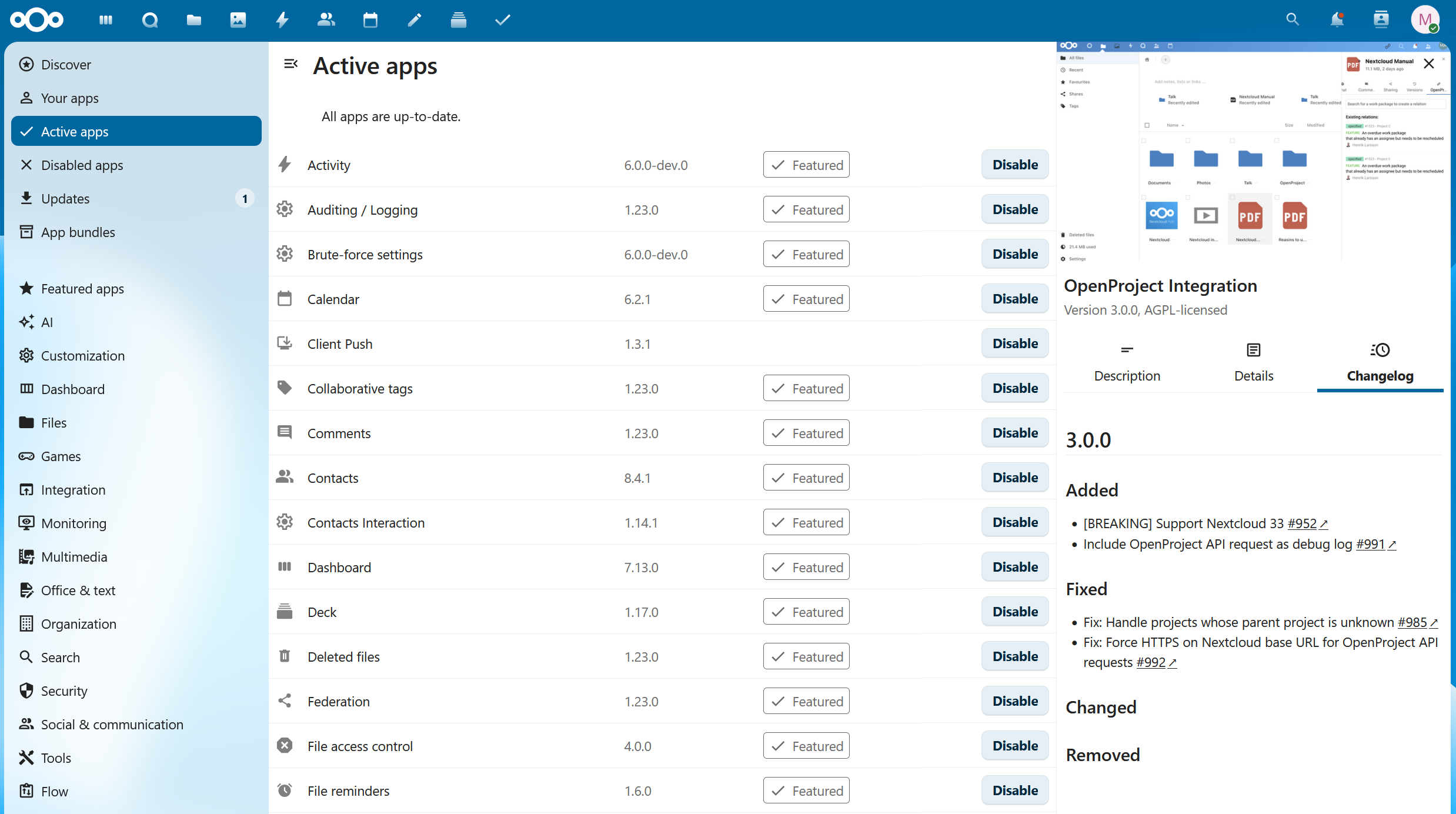 OpenProject integration app for Nextcloud released in version 3.0.0
