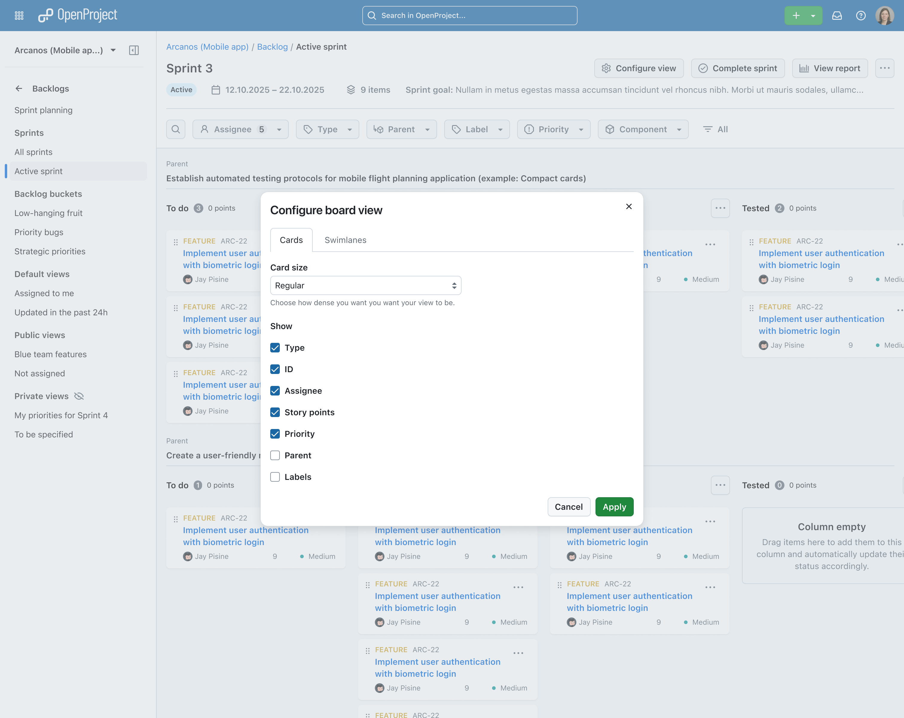 Preview: Configure your sprint board in OpenProject