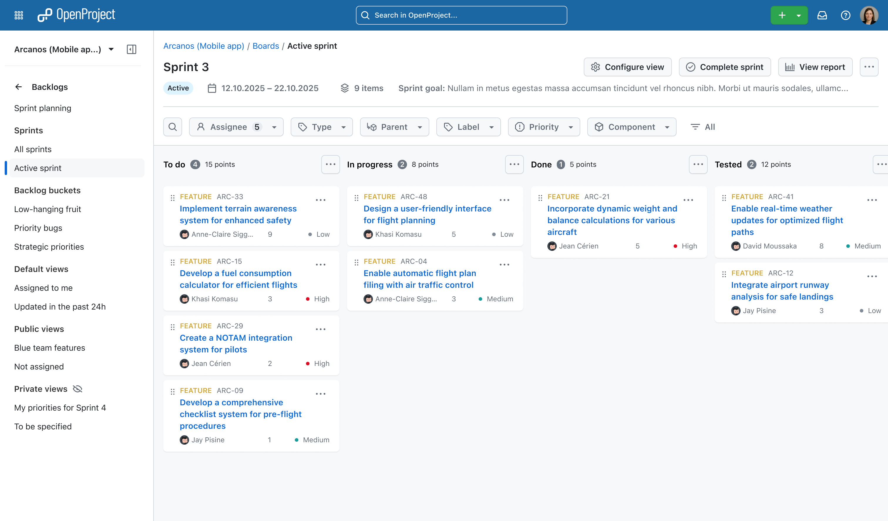 Preview: Sprint board in OpenProject