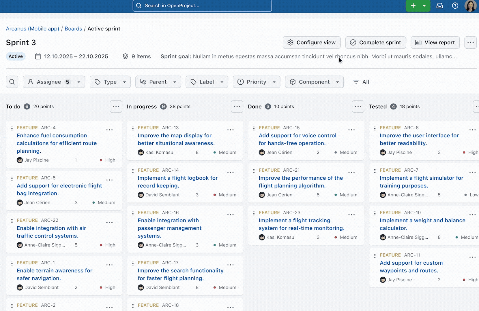 GIF preview: Swimlanes in OpenProject
