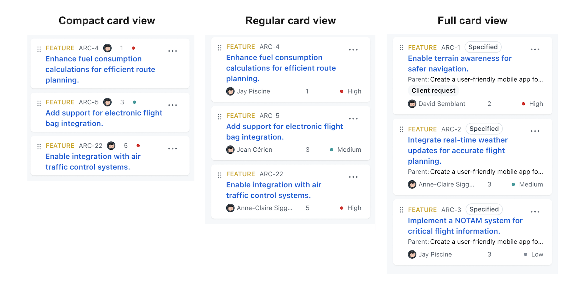 GIF preview: 3 different cards view with agile work in OpenProject - compact, regular and full card view
