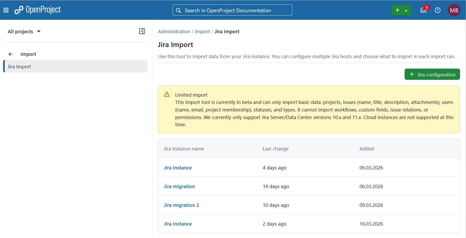 OpenProject Jira Migrator in alpha version
