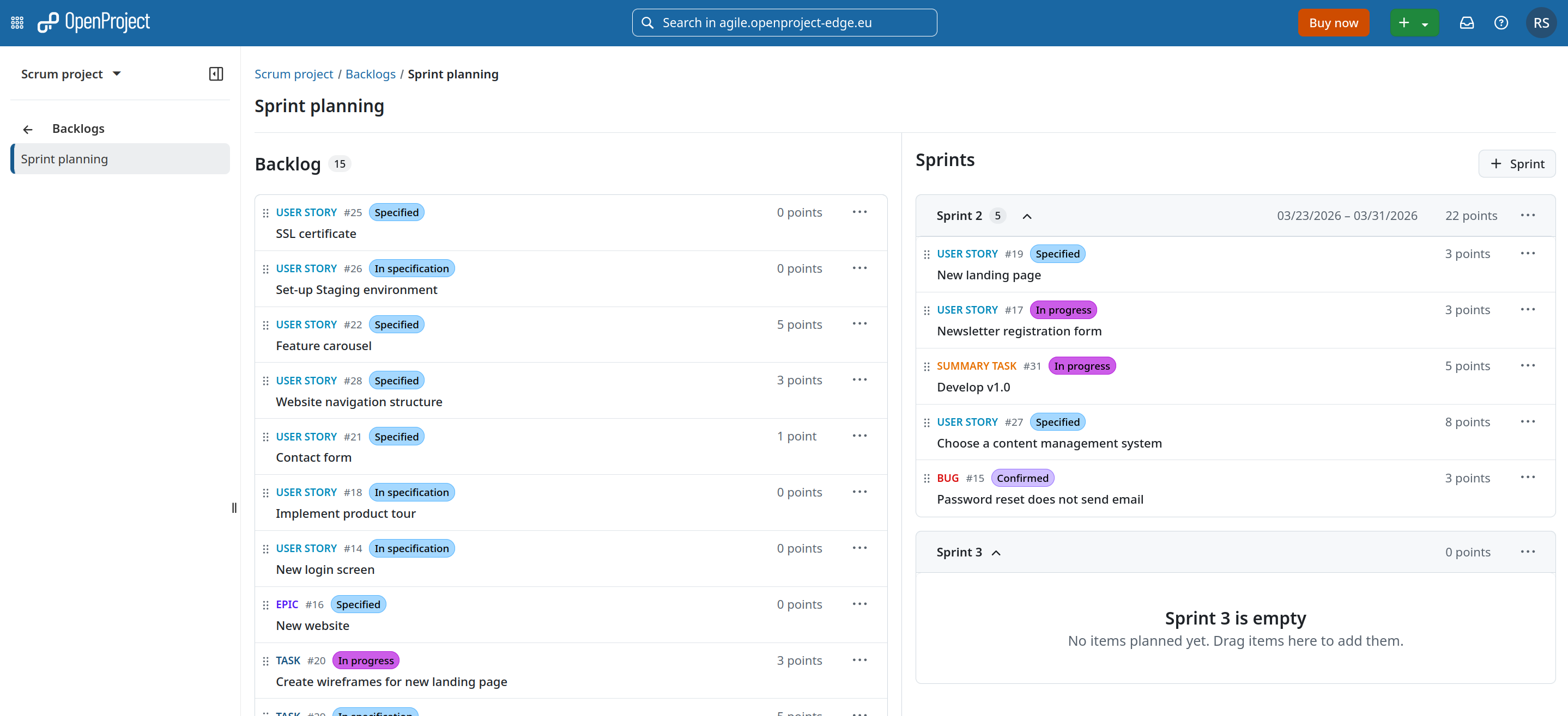 OpenProject 17.3 new Backlogs module