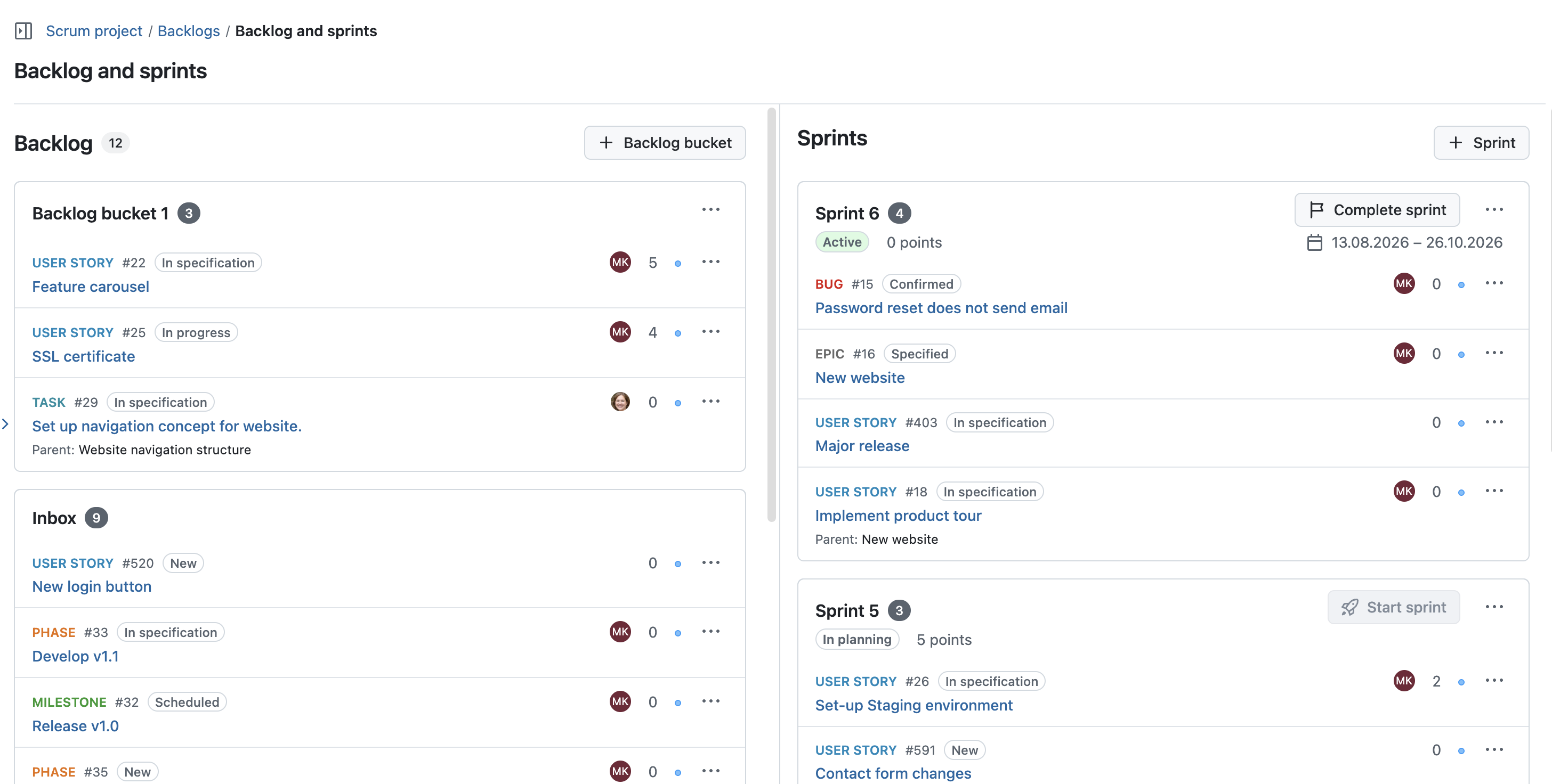 Nouvelle présentation des sprints et des fiches de tâches dans OpenProject Backlogs