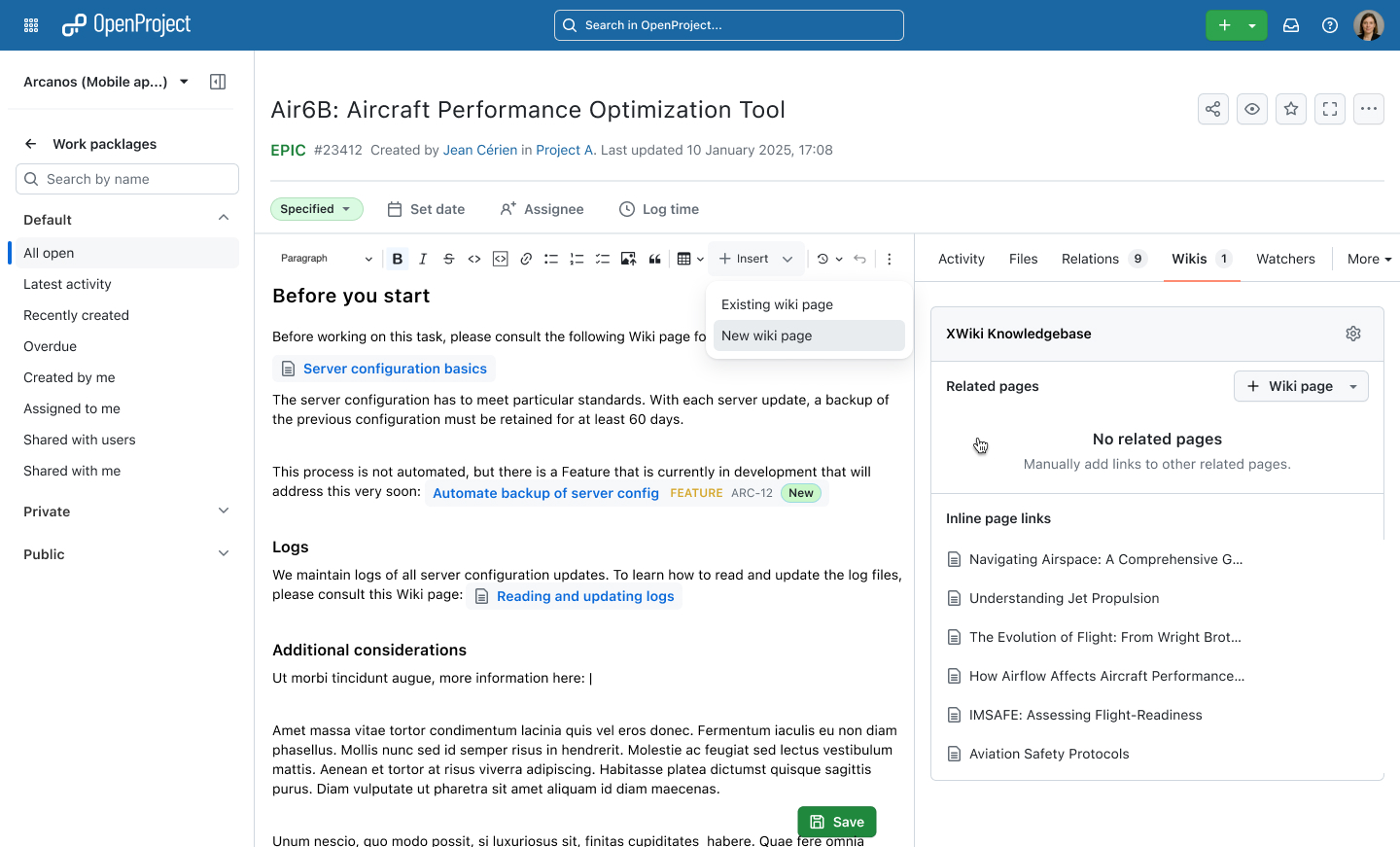 OpenProject XWiki integration (PREVIEW): Add wikis from XWiki to work package descriptions