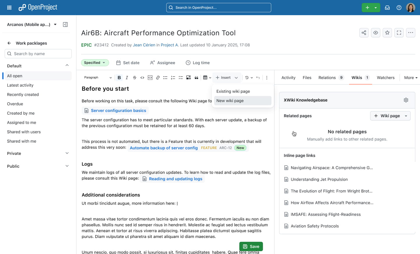 OpenProject XWiki integration (PREVIEW): Add wikis from XWiki to work package descriptions