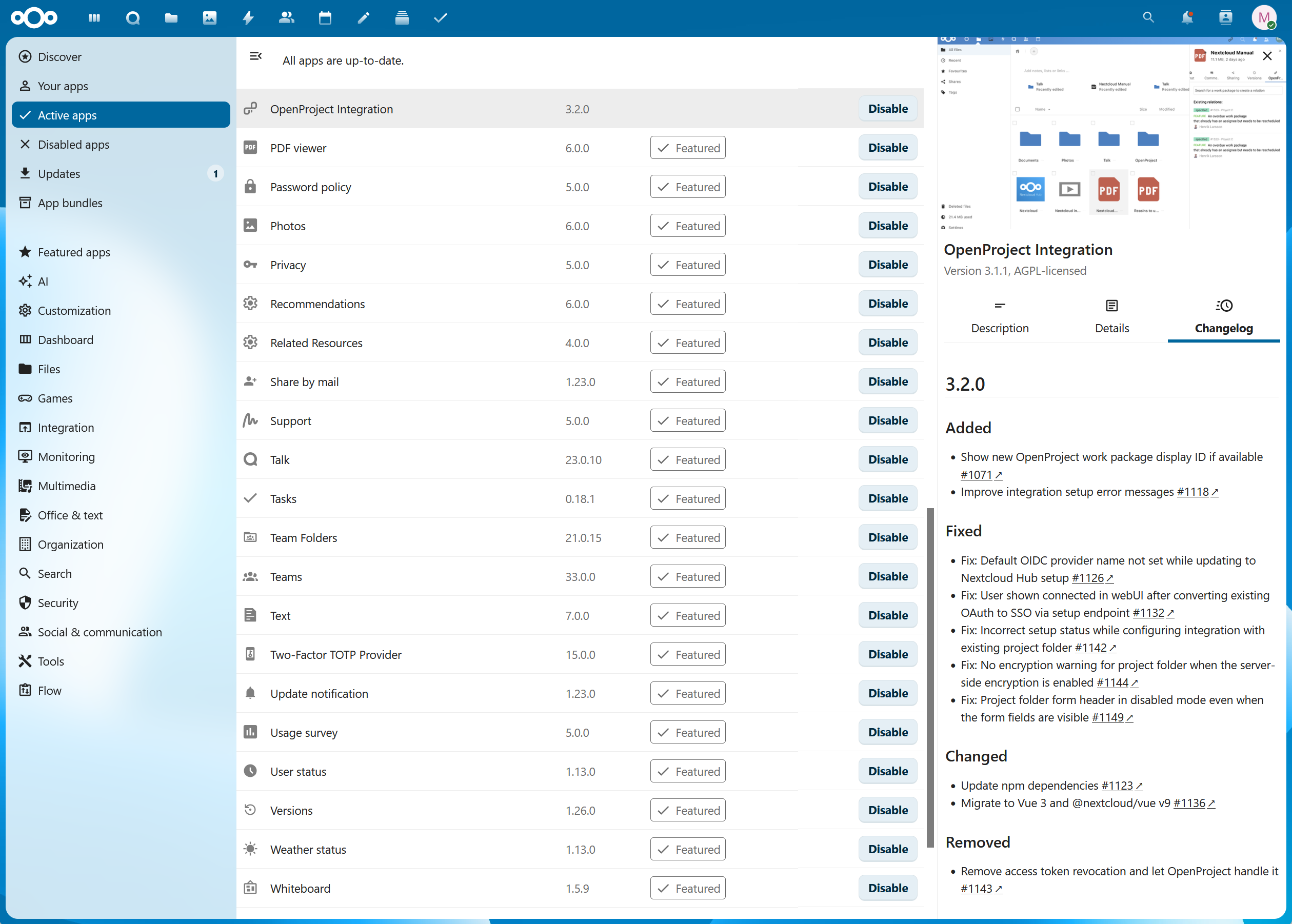 OpenProject integration app for Nextcloud released in versions 3.2.0 and 2.12.0 OpenProject integration app for Nextcloud released in versions 3.2.0 and 2.12.0