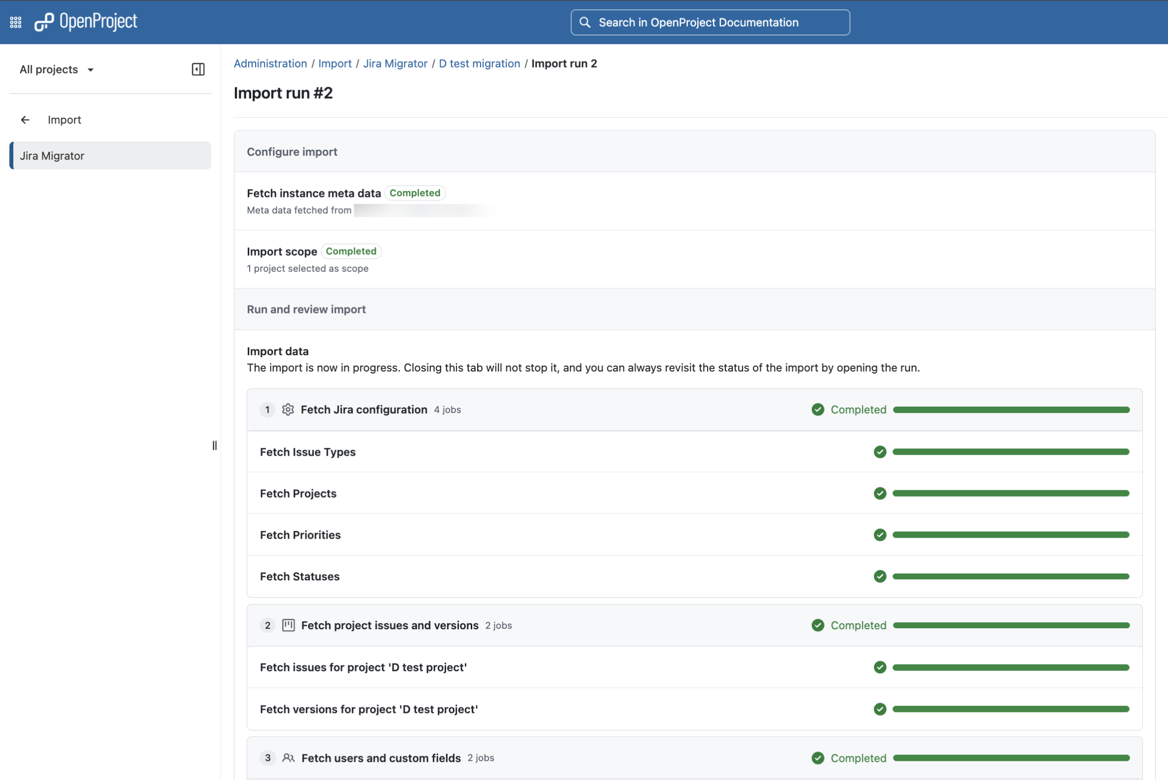 Real-time progress of a Jira import in OpenProject
