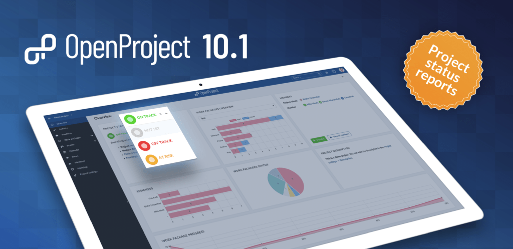 OpenProject 10.1 with project status reporting in a project overview dashboard