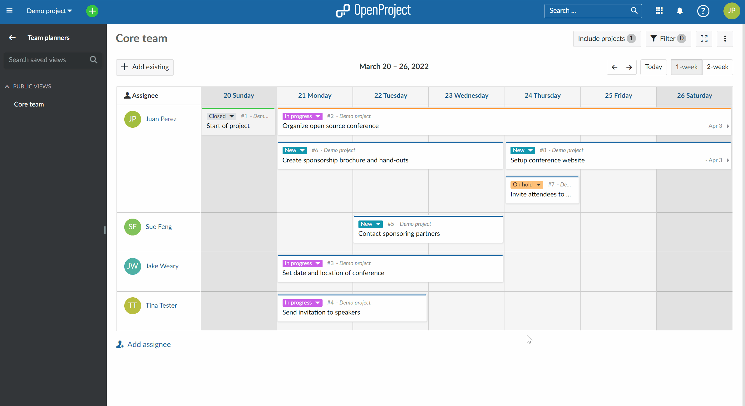 Team planner add existing work package and create new