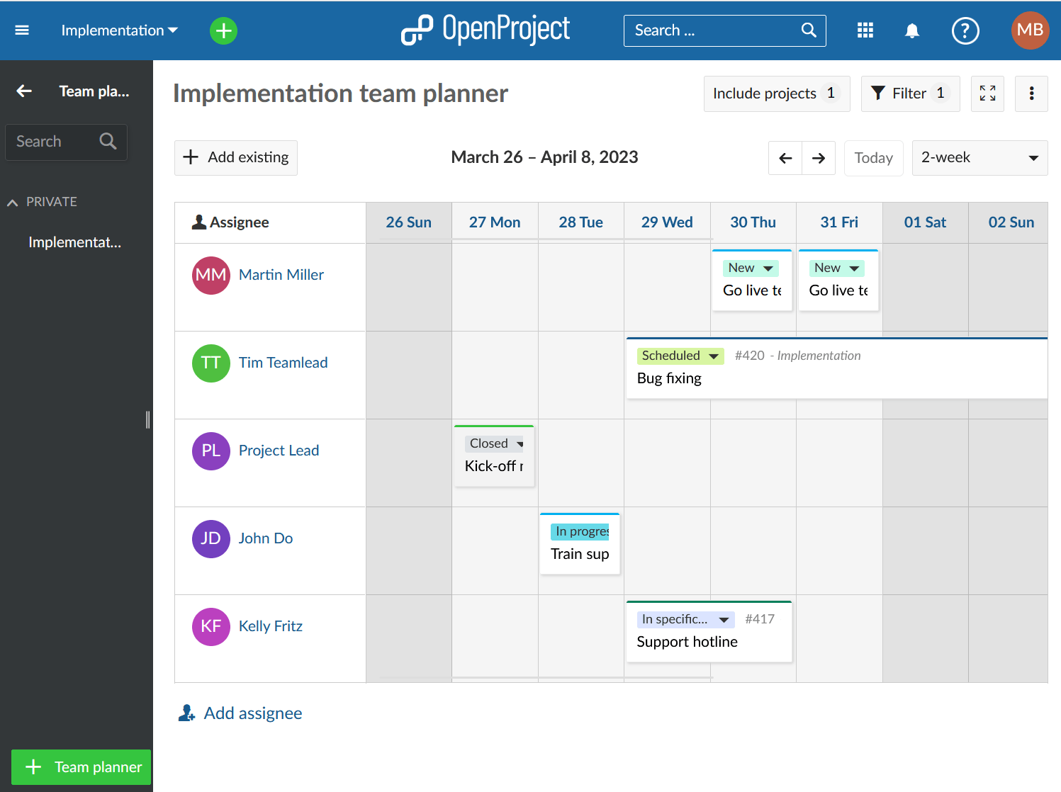 OpenProject team planner