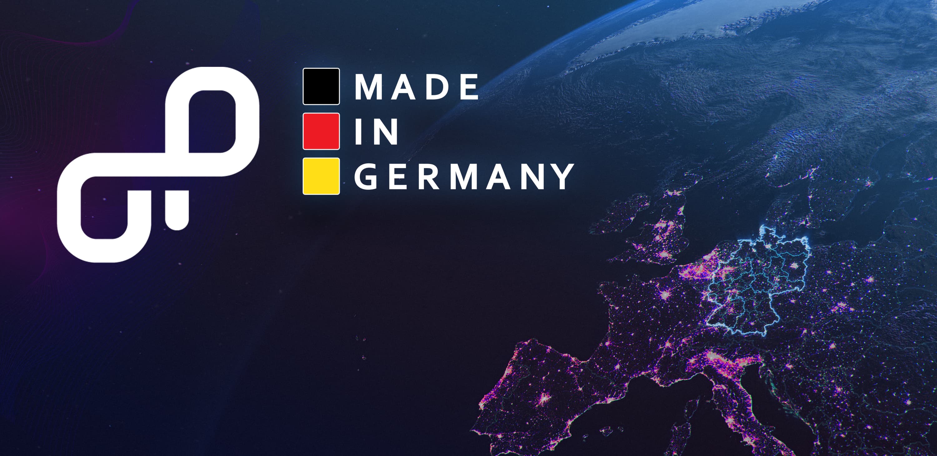 OpenProject and Made in Germany on blue background with world map