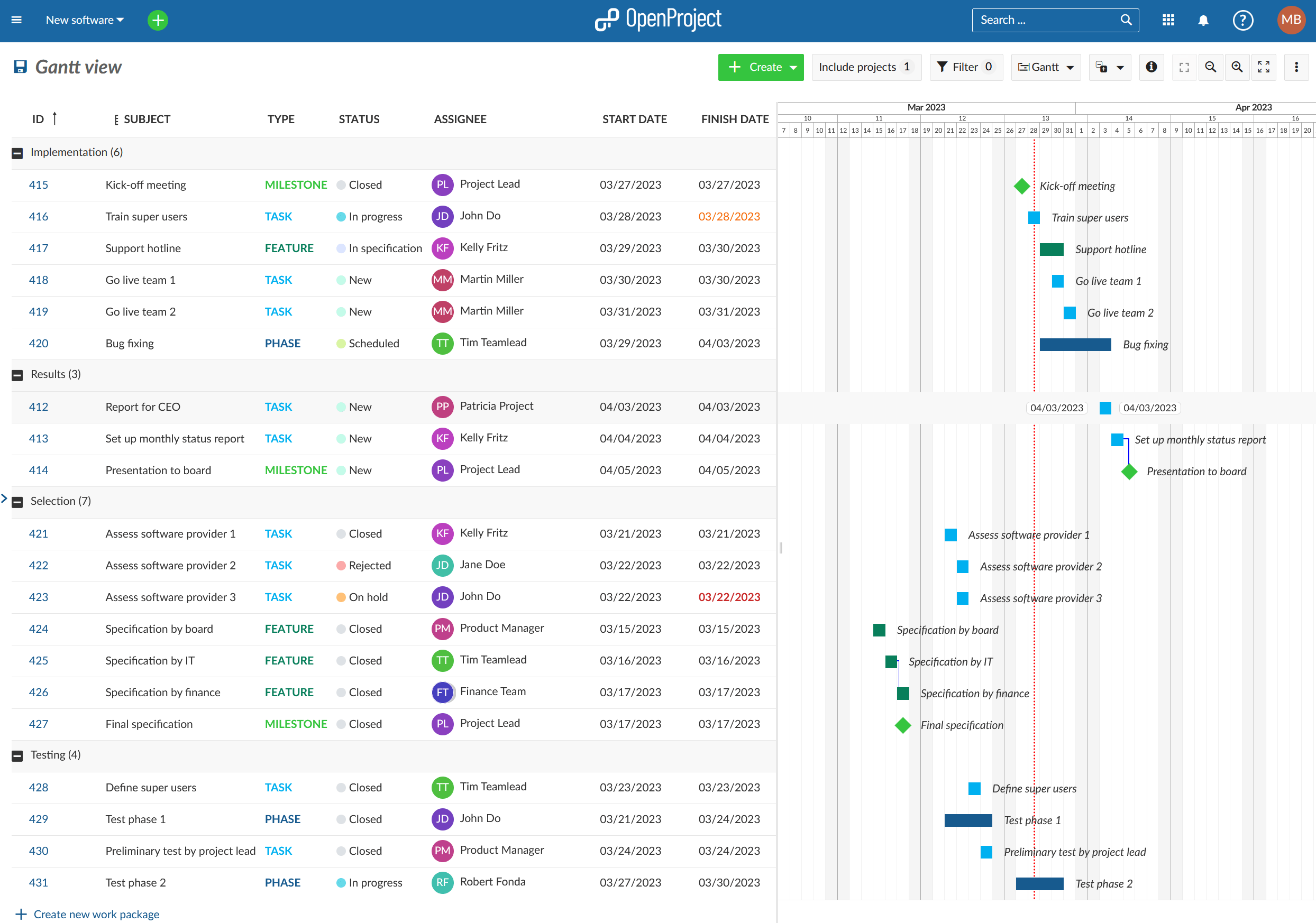 OpenProject Gantt chart design