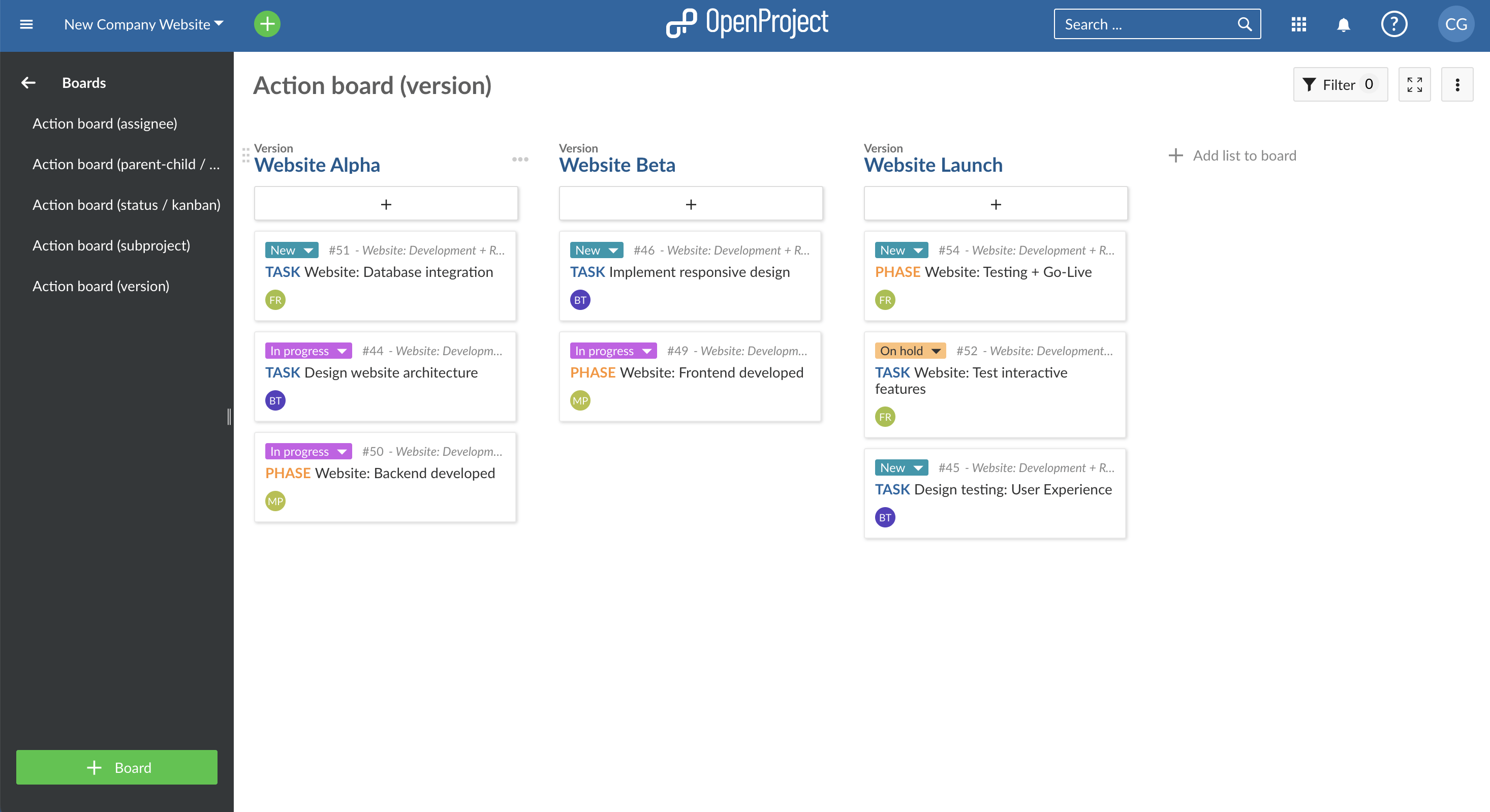 Agile Action Board of type Version