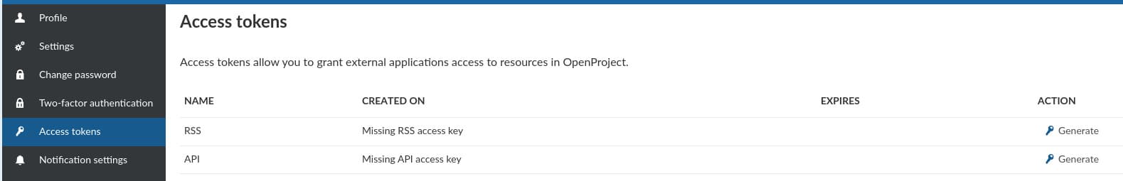 Create API token in OpenProject