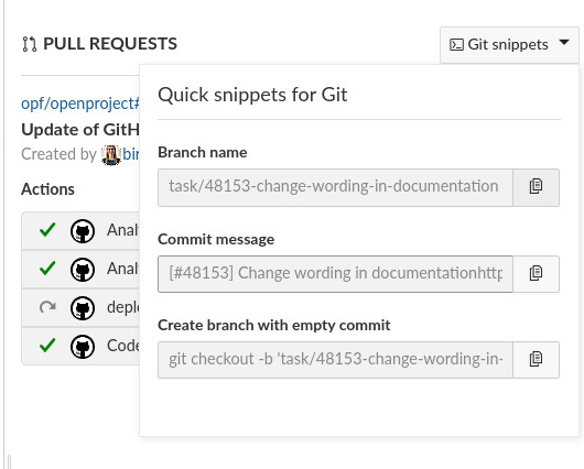 Pick GitHub branch name in OpenProject