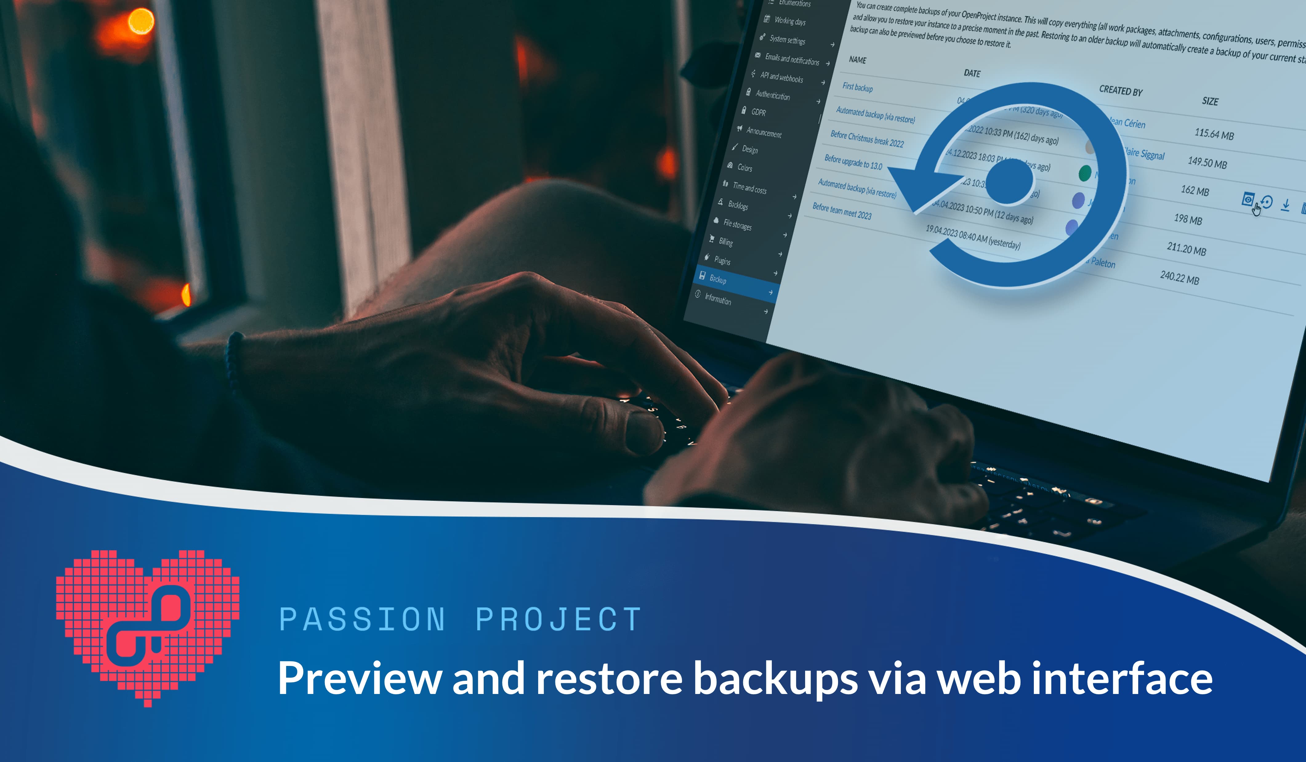 OpenProject passion project restore backup via web interface