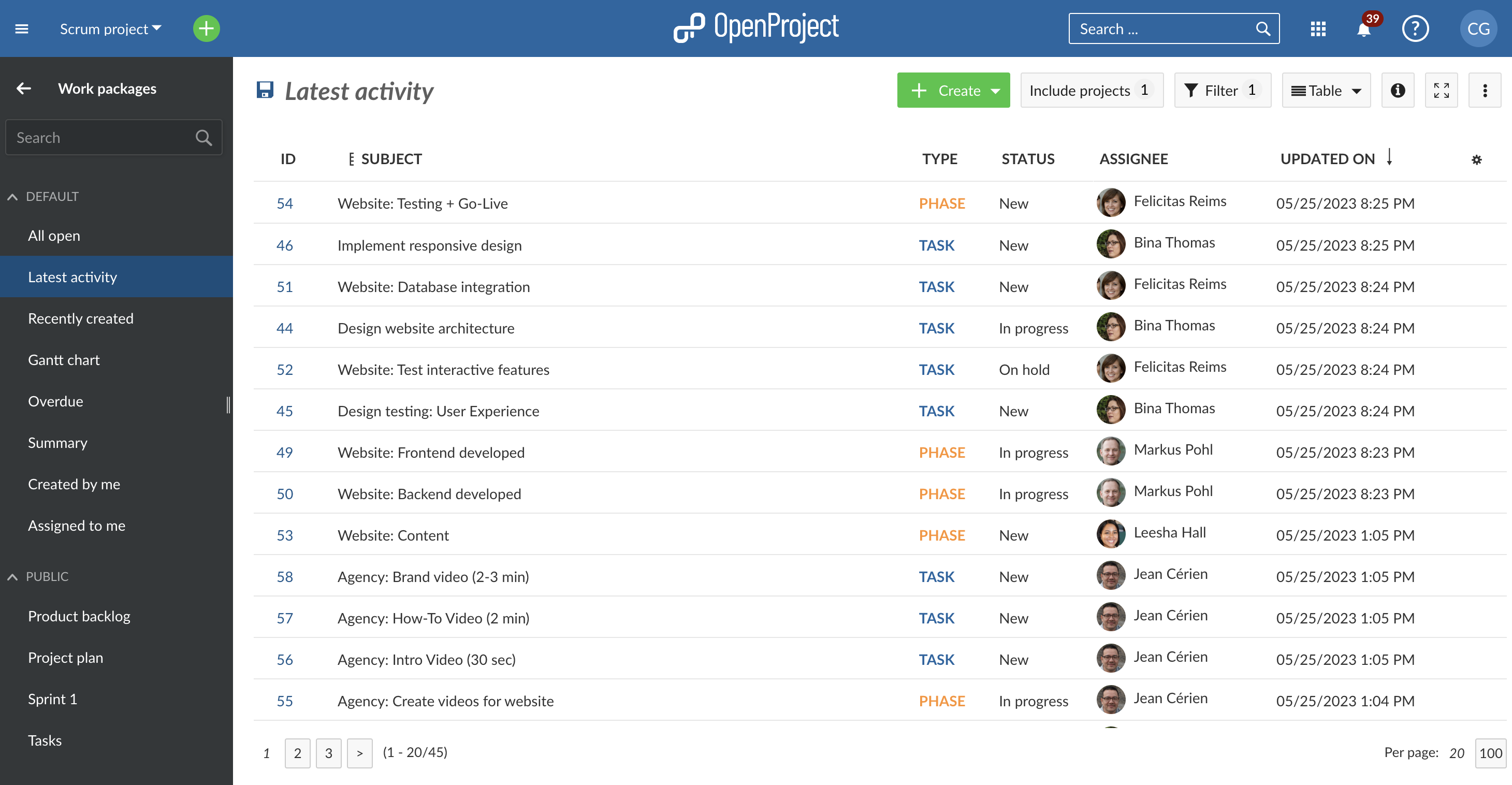 Screenshot: Your options as system admin for customizing the project overview in OpenProject