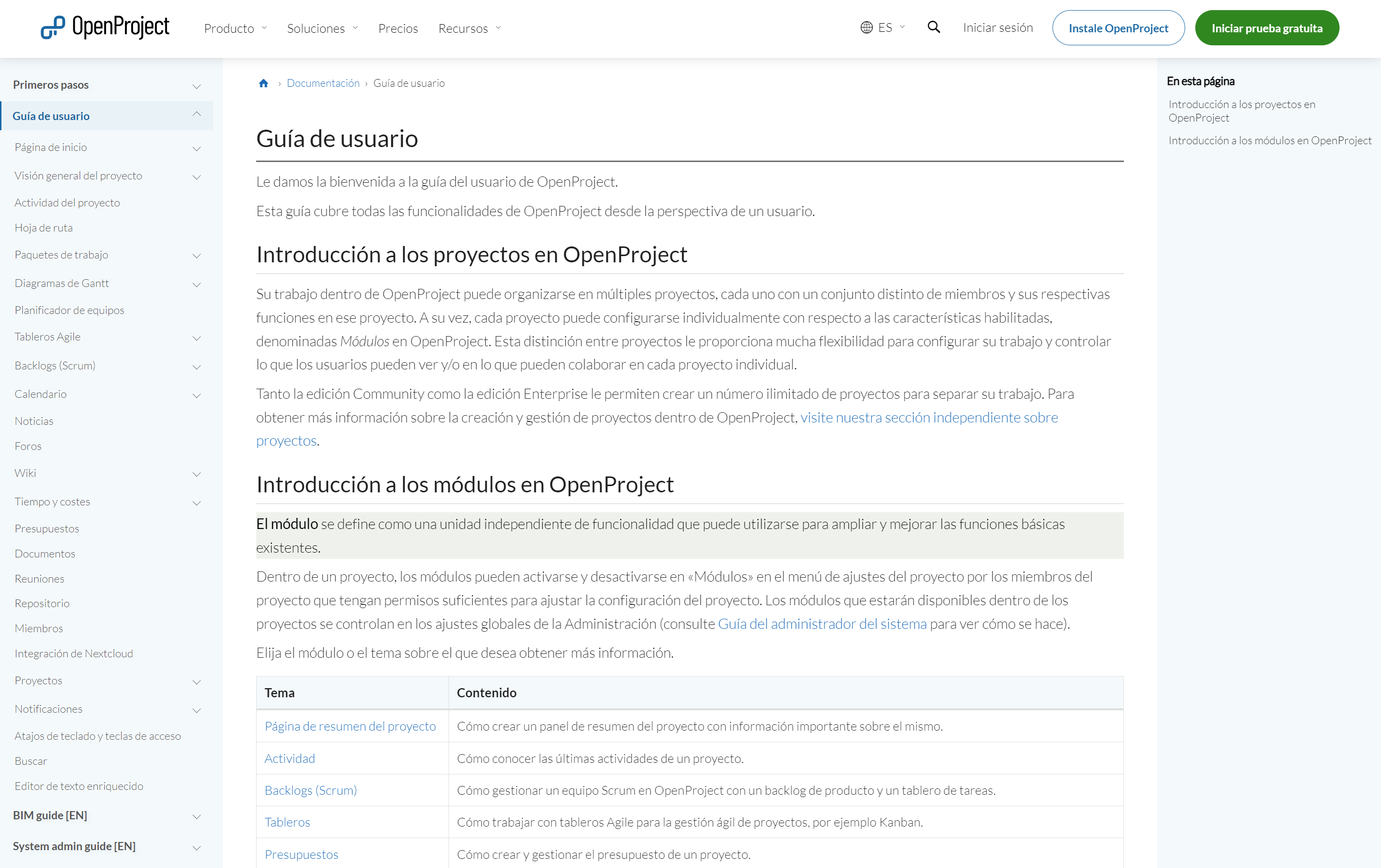 Screenshot OpenProject user guide