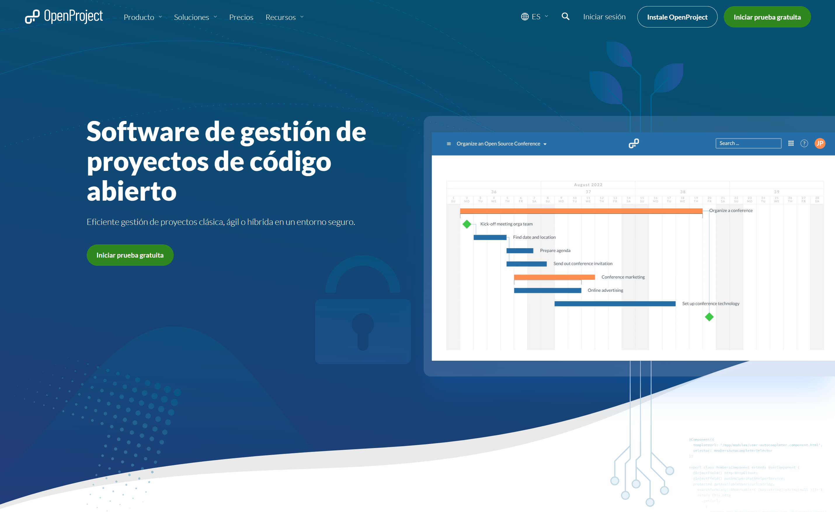 Screenshot OpenProject Spanish website