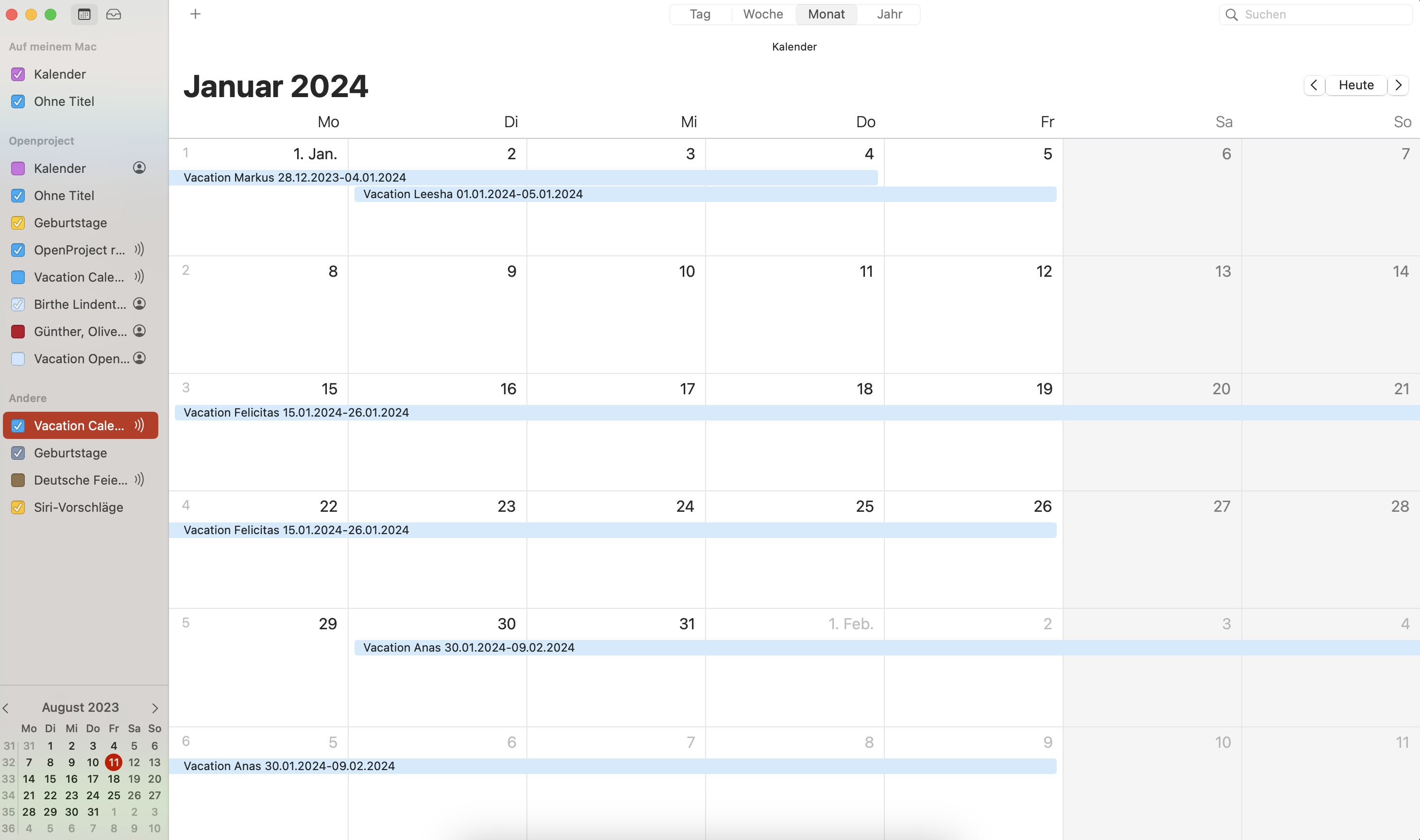 Screenshot Calendar Subscription with OpenProject - Example view in external calendar
