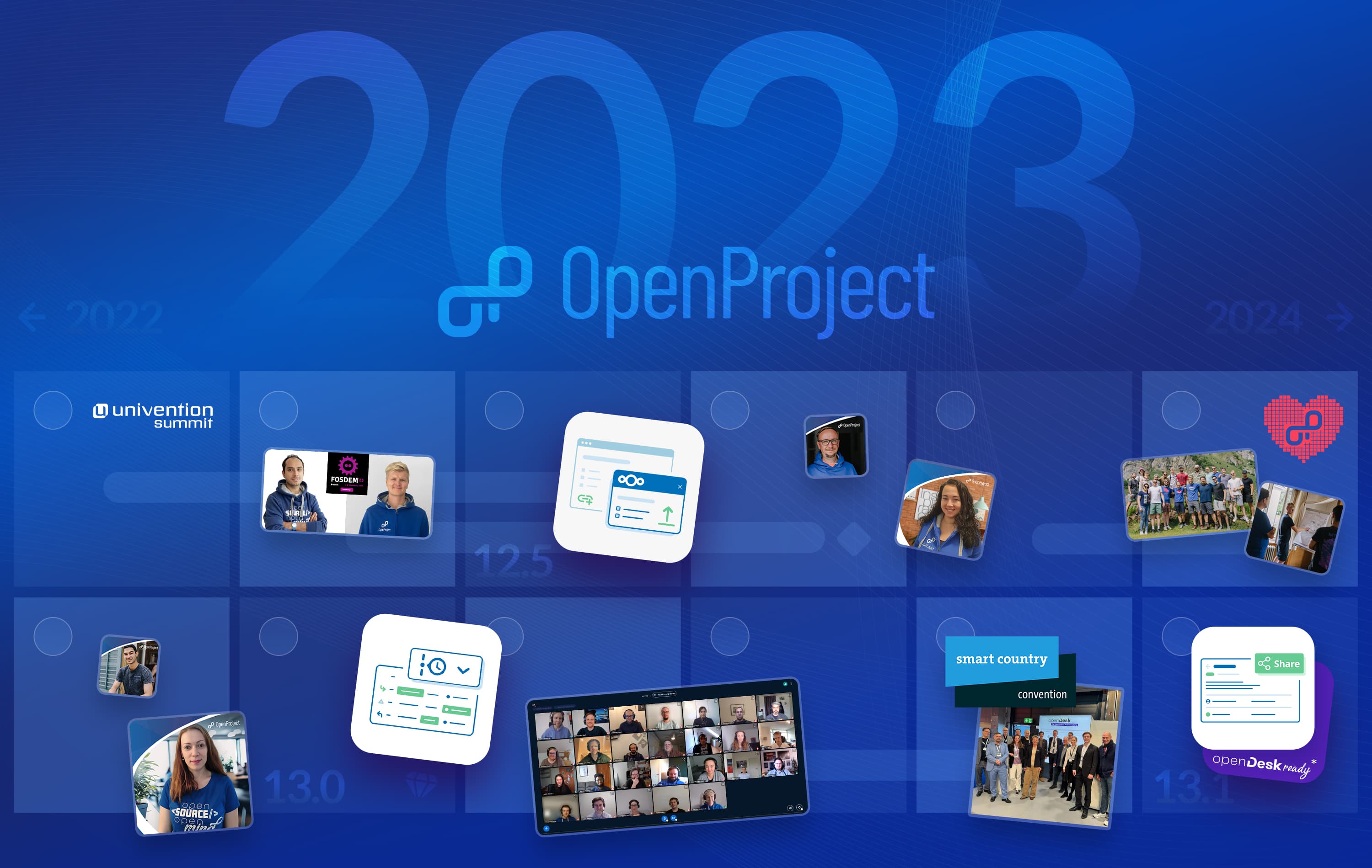 OpenProject team highlights, shown in small images on a calendar format