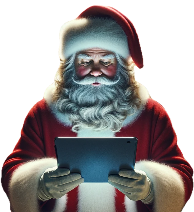 Santa Claus looking at a tablet - image created by DALL-E