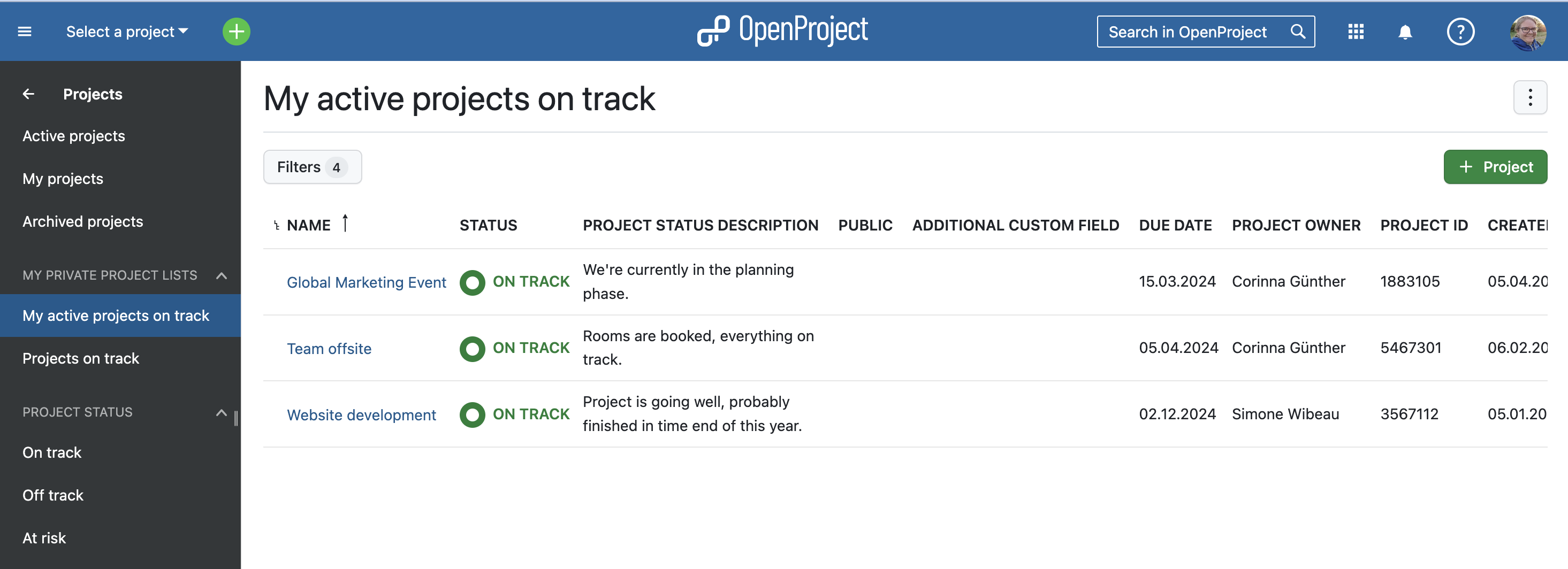 Filtering and saving OpenProject’s project lists