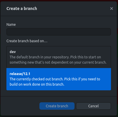 create a new branch step 2